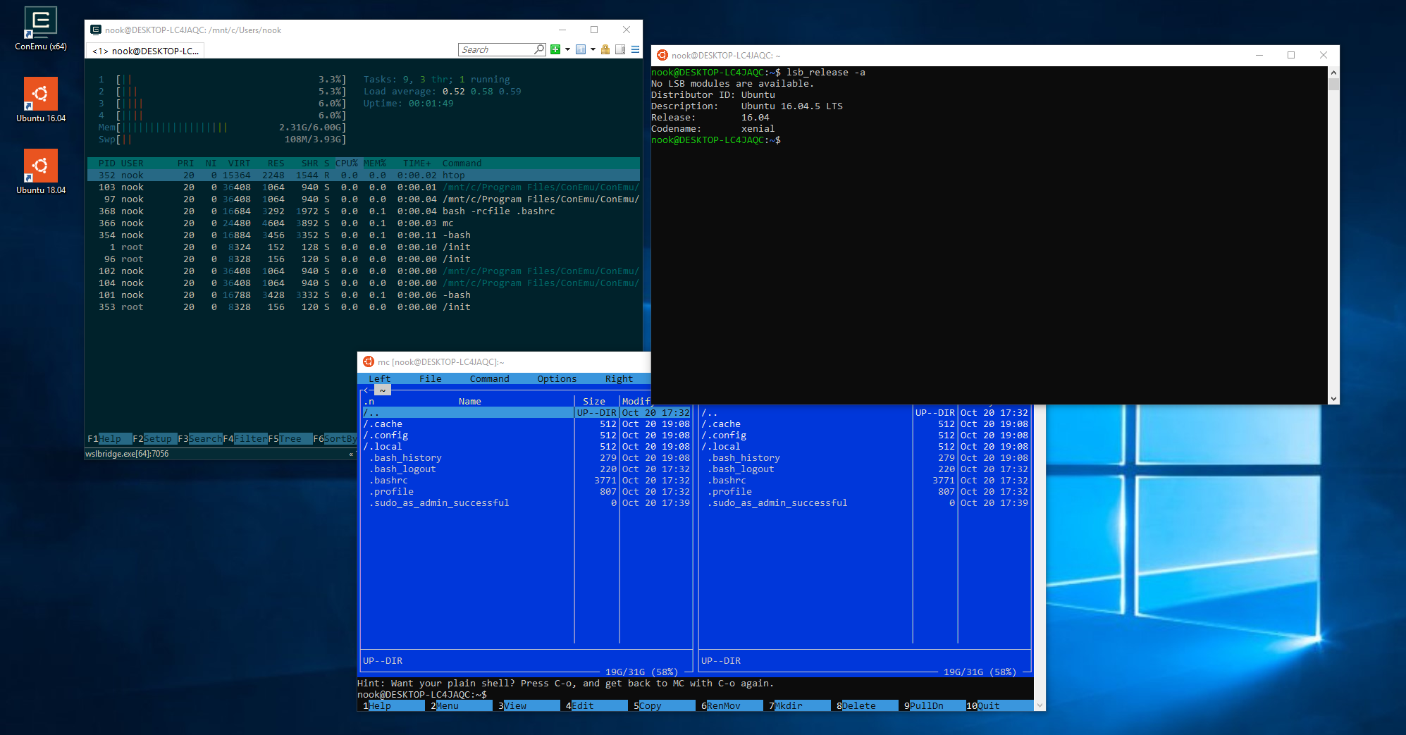 Windows 10 Subsystem for Linux WSL mit ConEmu