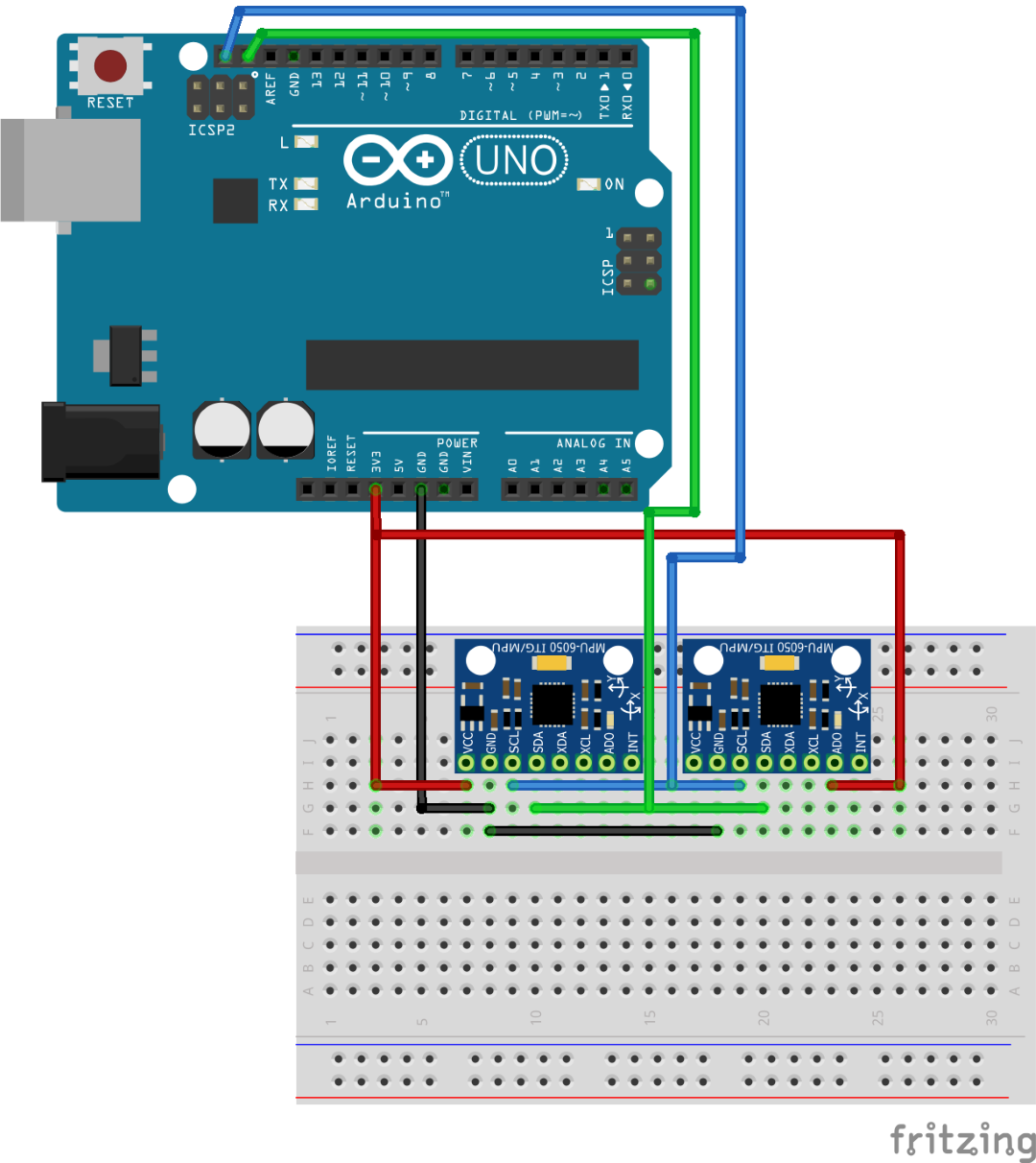 2 MPU-6050 an einem Arduino UNO