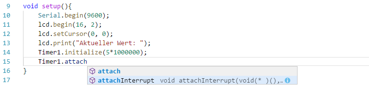Arduino Autovervollständigung in Visual Studio Code von methoden