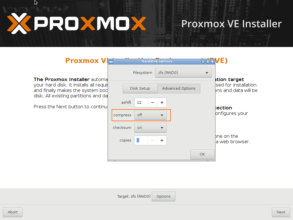 Proxmox VE ZFS - ohne Komprimierung