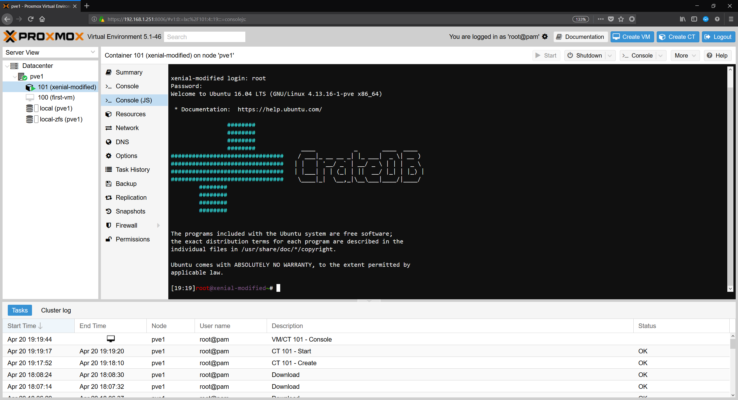 Laufender LXC Container mit eigenem Template