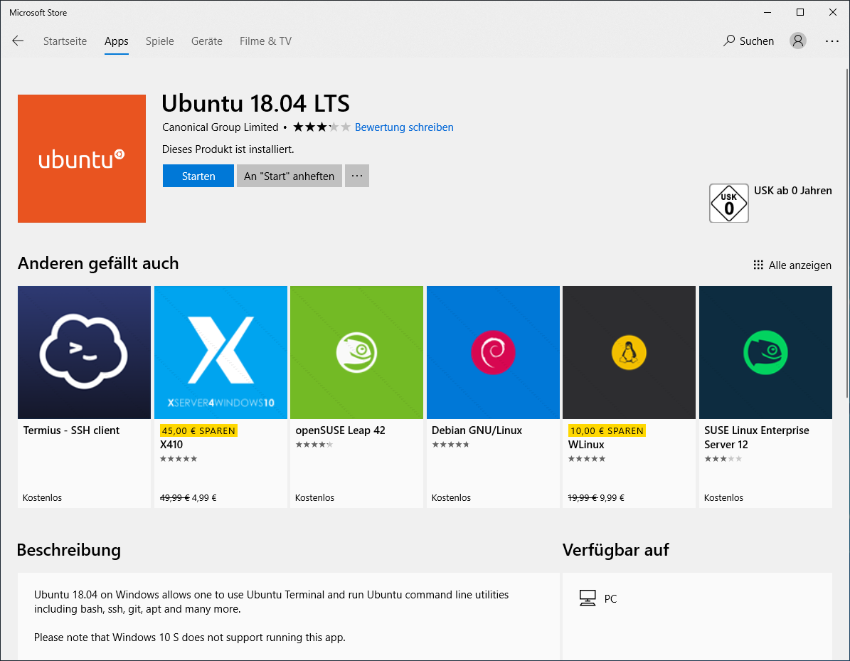 Ubuntu über Microsoft Store beziehenL