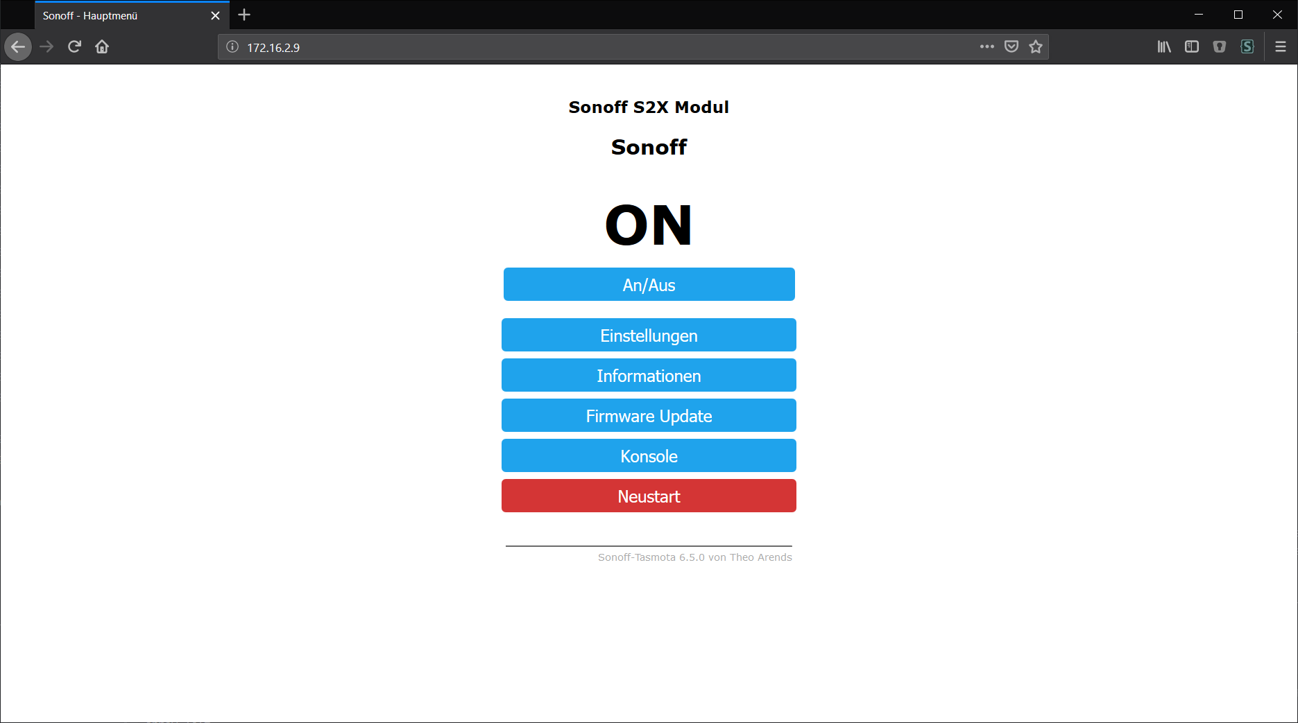 Sonoff Tasmota Web interface